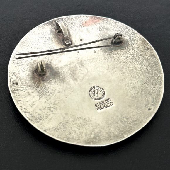Vintage Taxco Mexico 925 Sterling Silver Multi Gemstone Inlay Large Brooch Pin - Picture 8 of 14